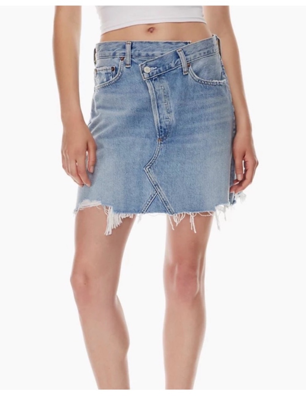 Aritzia Light Blue Distressed Denim Mini Skirt